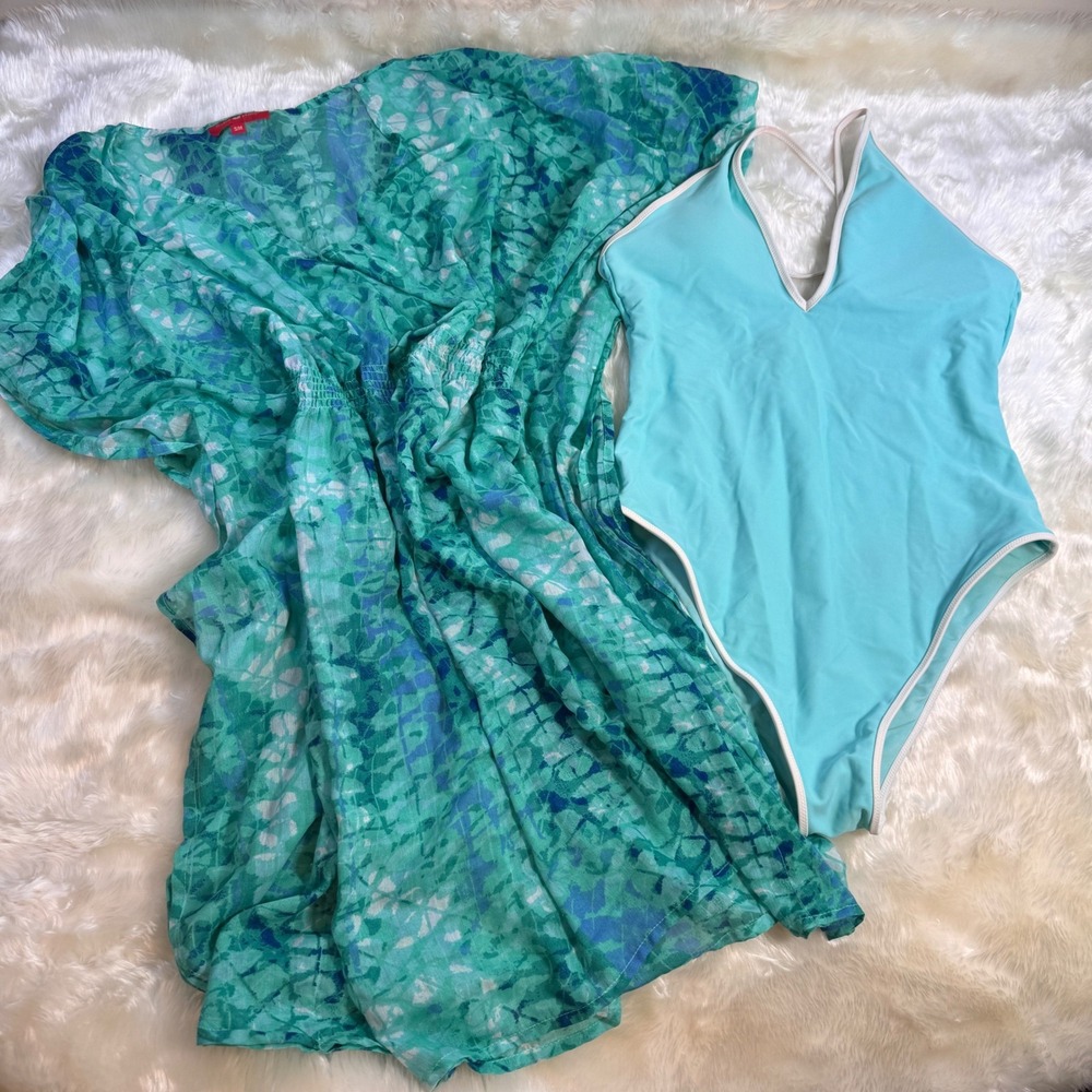 Lindsay Phillips Cover Up Set Aqua Green S/M & Aerie One Piece Swimsuit Large